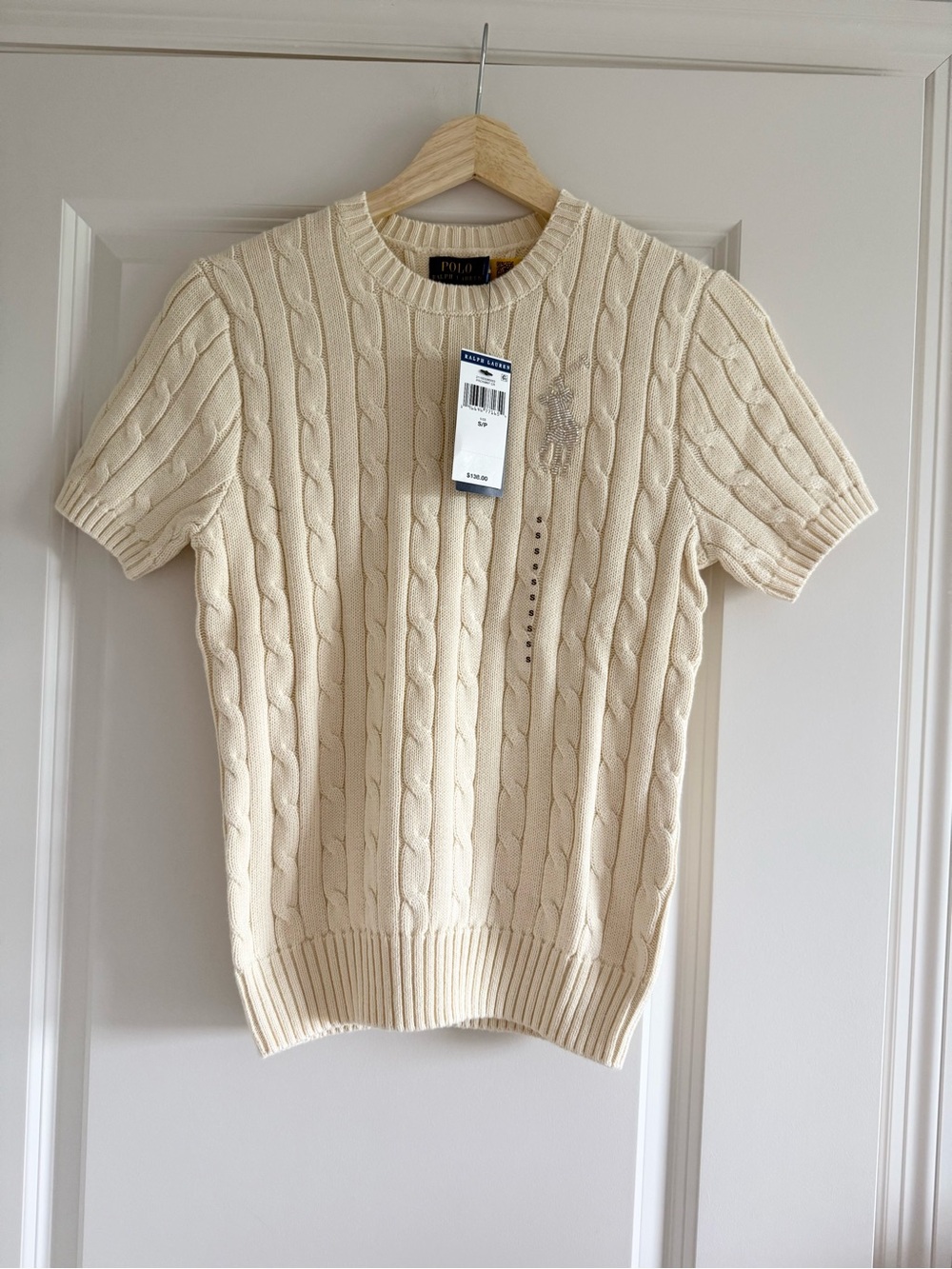 Polo by Ralph Lauren Cream Cable-Knit Short-Sleeve Sweater